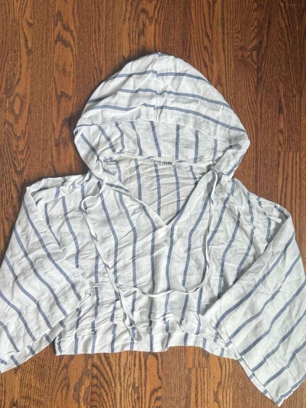 Free People White and Light Blue Striped Hooded Swim Coverup